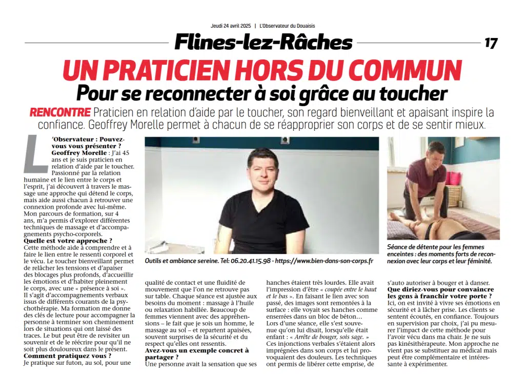 Article de presse de L'Observateur : Un praticien hors du commun à Flines-lez-Râches