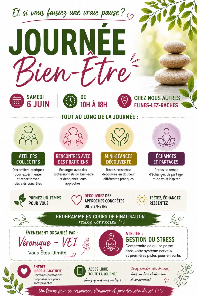 Affiche de la Journée bien-être du 6 juin 2026 au bar citoyen Chez Nous Autres, à Flines-lez-Râches